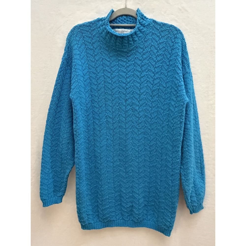 Vintage United States Sweaters L Teal 100% Cotton Sweater Dress USA Coastal Boho